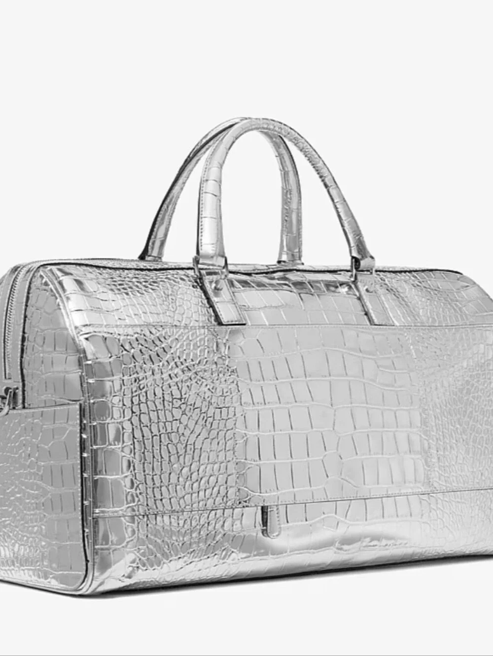 Michael Kores Bedford  Croc-Embossed Weekender - Metallic Silver